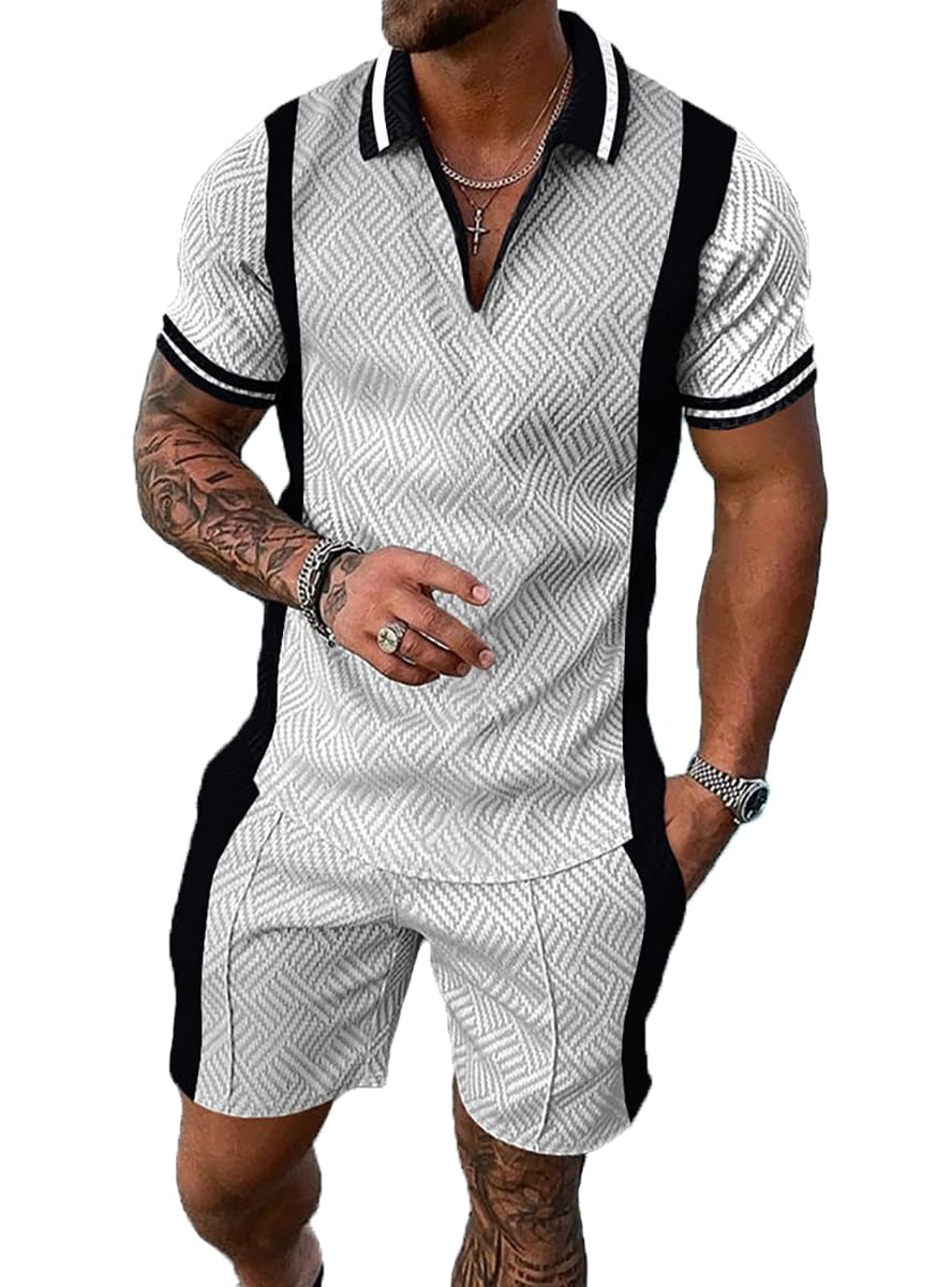 BIRW Mens Short Sets 2 Piece Outfits Polo Shirt Fashion Summer Tracksuits Casual Set Short Sleeve and Shorts Set for Men