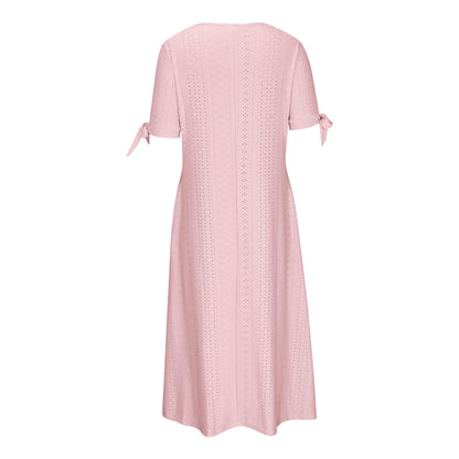 Maxi Long Dresses for Women 2025 Trendy Short Sleeve Eyelet Tshirt Dress Casual Summer Beach Vacation Sundress