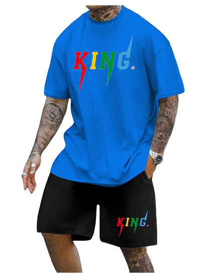 SOLY HUX Men's Letter Graphic Short Sleeve Tee and Drawstring Waist Track Shorts Set Casual 2 Piece Outfit