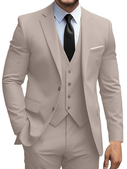 Mens Suits 3 Piece Slim Fit Suit Set Solid Two Button Blazer Jacket Vest Pants Tuxedo Set