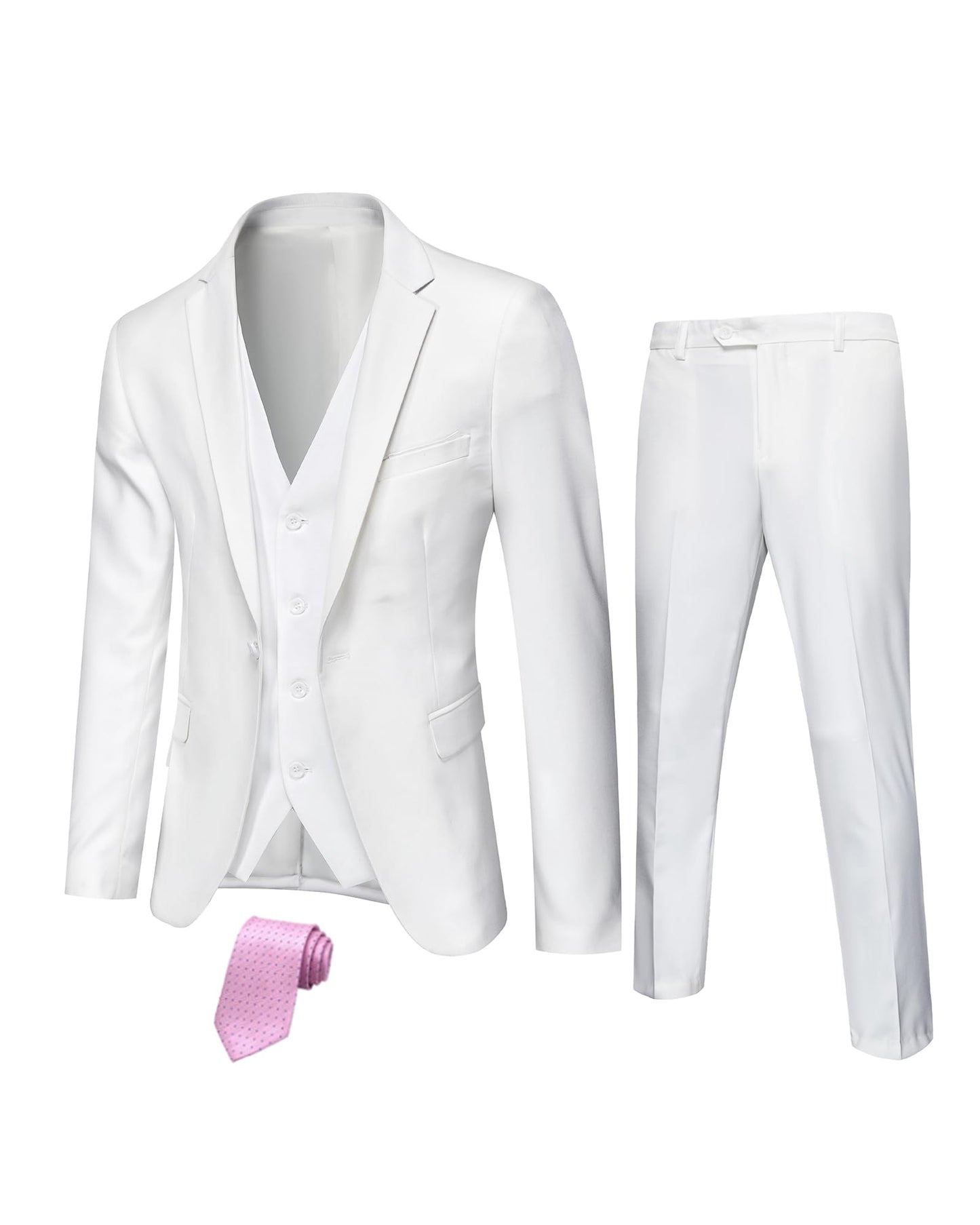 Hihawk Men's 3 Piece Suit with Stretch Fabric, Solid Slim Fit One Button Suit Blazer Set, Jacket Vest Pants with Tie.