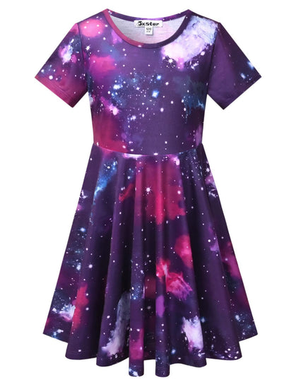Unicorn Dresses for Girls Summer Swing Short Sleeve Casual Clothes for Kids