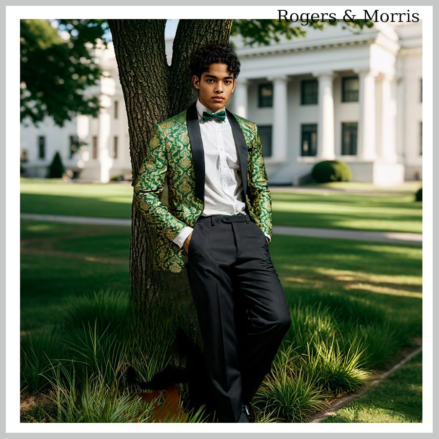 Rogers & Morris Floral Tuxedo Suit Set for Men Regular 2 Piece Jacket and Black Pants