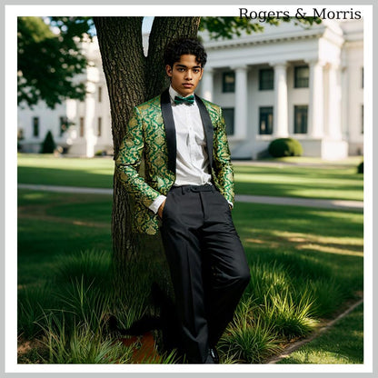 Rogers & Morris Floral Tuxedo Suit Set for Men Regular 2 Piece Jacket and Black Pants
