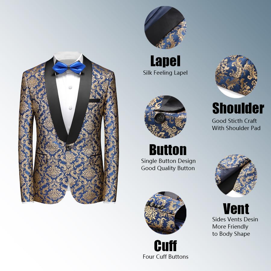 Rogers & Morris Floral Tuxedo Suit Set for Men Regular 2 Piece Jacket and Black Pants