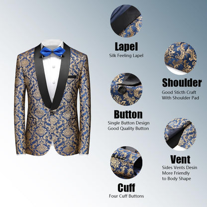 Rogers & Morris Floral Tuxedo Suit Set for Men Regular 2 Piece Jacket and Black Pants