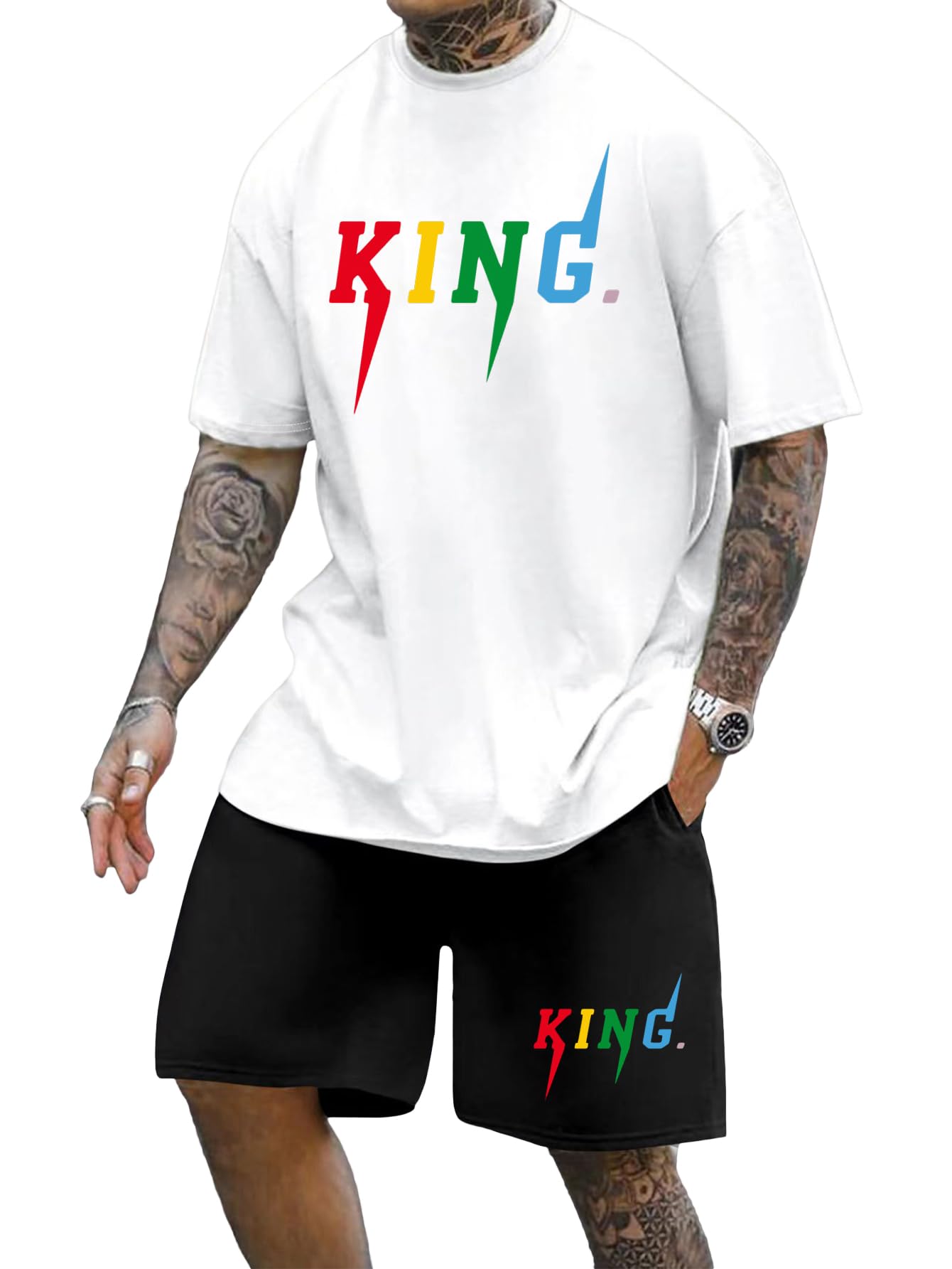 SOLY HUX Men's Letter Graphic Short Sleeve Tee and Drawstring Waist Track Shorts Set Casual 2 Piece Outfit