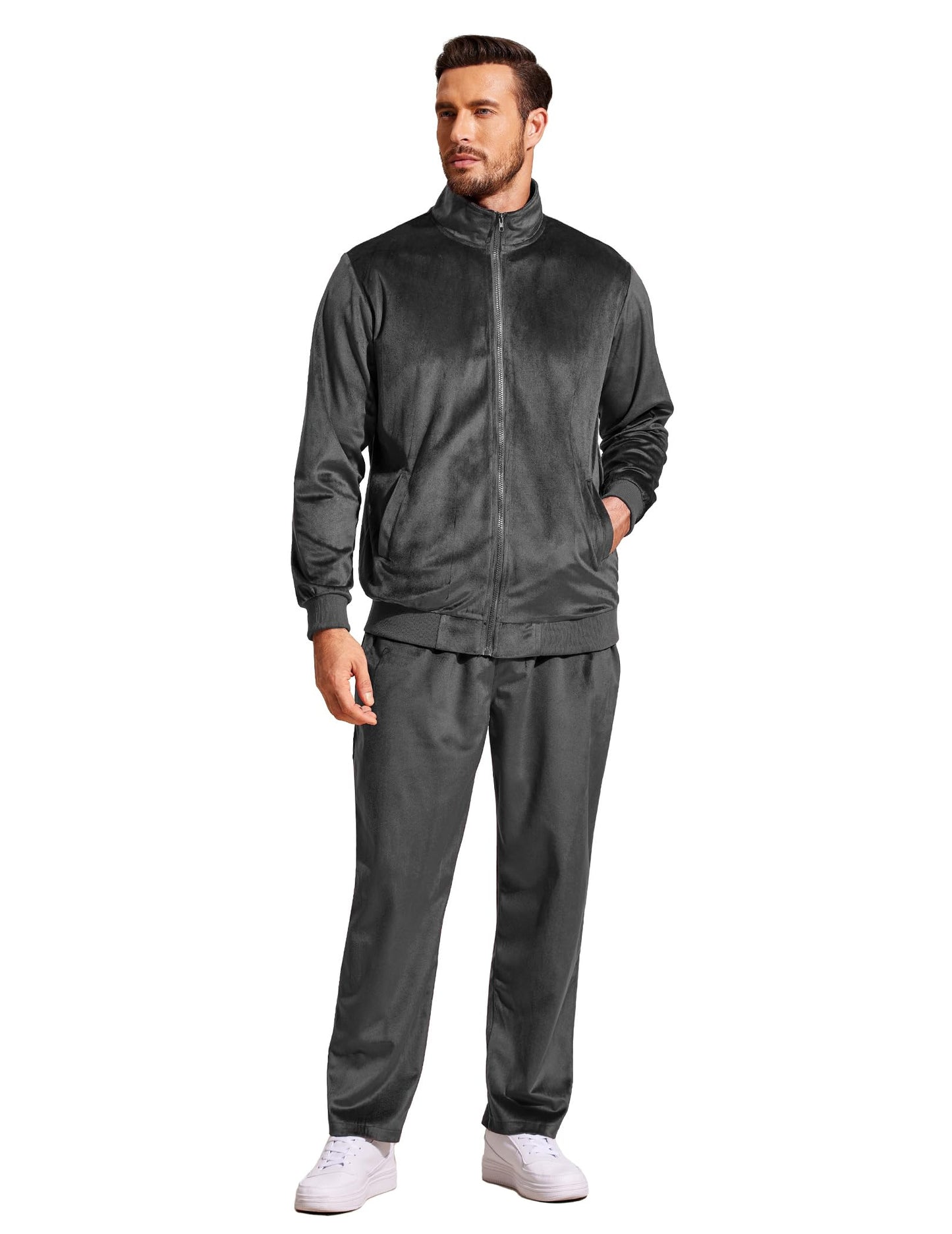 COOFANDY Mens 2 Piece Velour Tracksuit Full Zip Jackets Pants Velvet Jogging Suits Sweatsuit Set