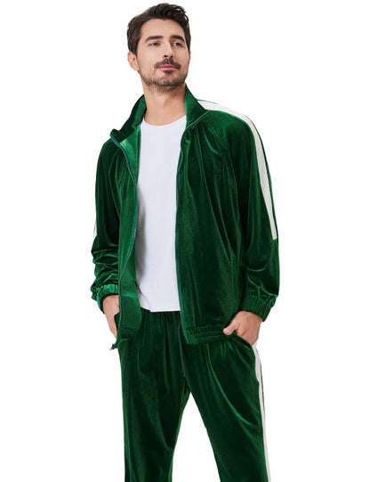 Mens Tracksuit 2 Piece Velour Sweatsuit for Men Casual Full Zip Jogging Suit Jacket Pants Set