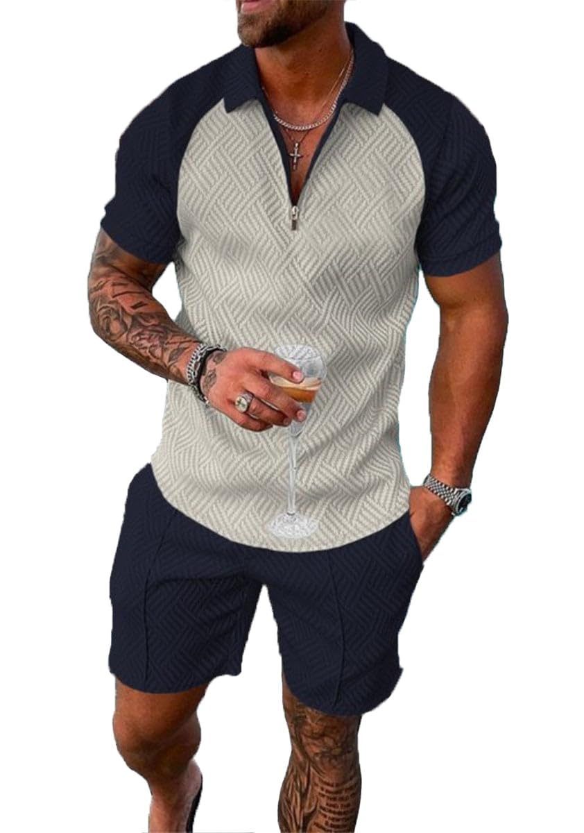BIRW Mens Short Sets 2 Piece Outfits Polo Shirt Fashion Summer Tracksuits Casual Set Short Sleeve and Shorts Set for Men