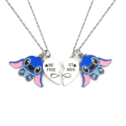Best Friend Stich Necklace Friendship Matching Heart Necklace for 2 Lilo and Stich Stuff Jewelry for Friends BFF Bestie