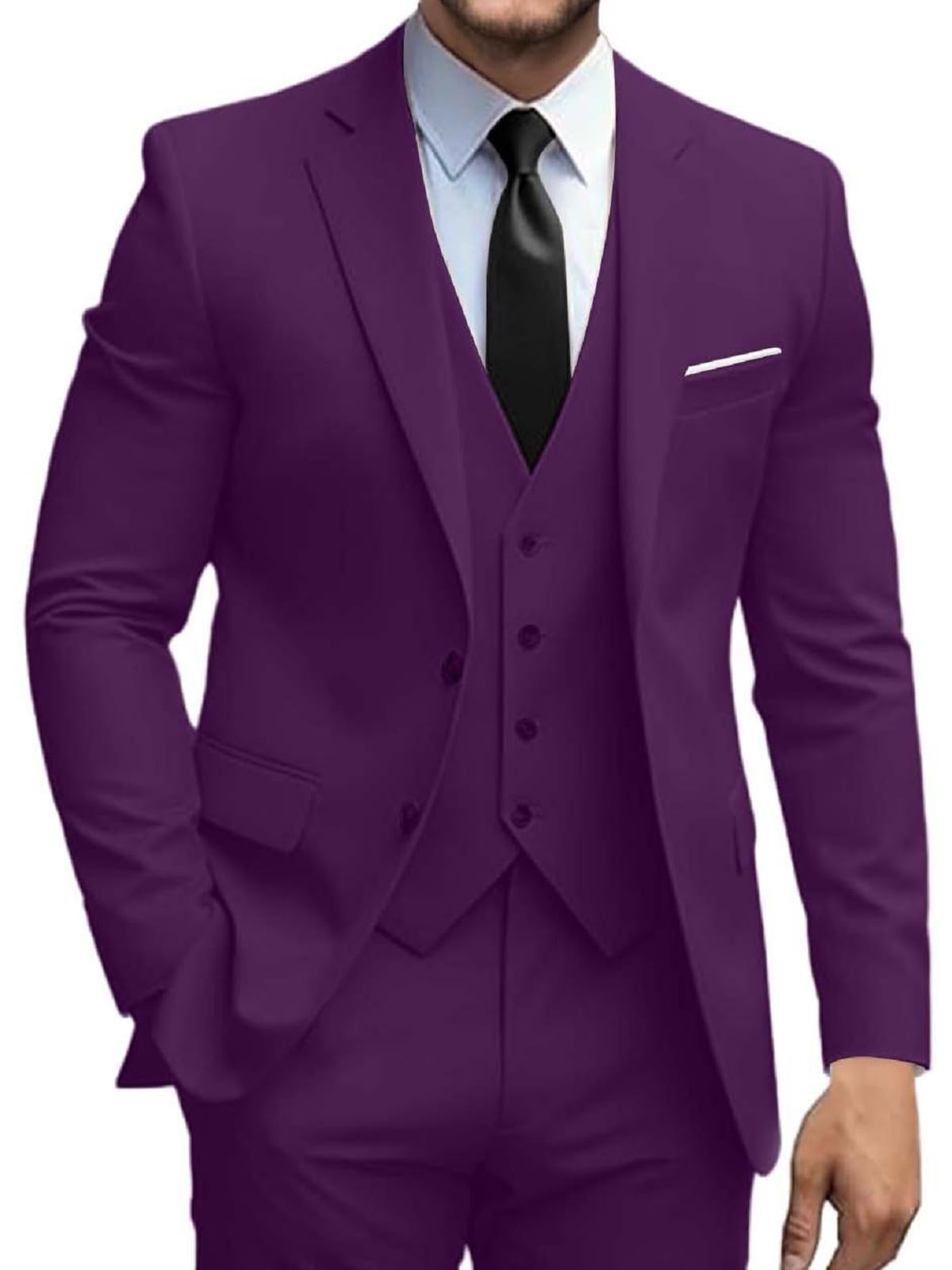 Mens Suits 3 Piece Slim Fit Suit Set Solid Two Button Blazer Jacket Vest Pants Tuxedo Set