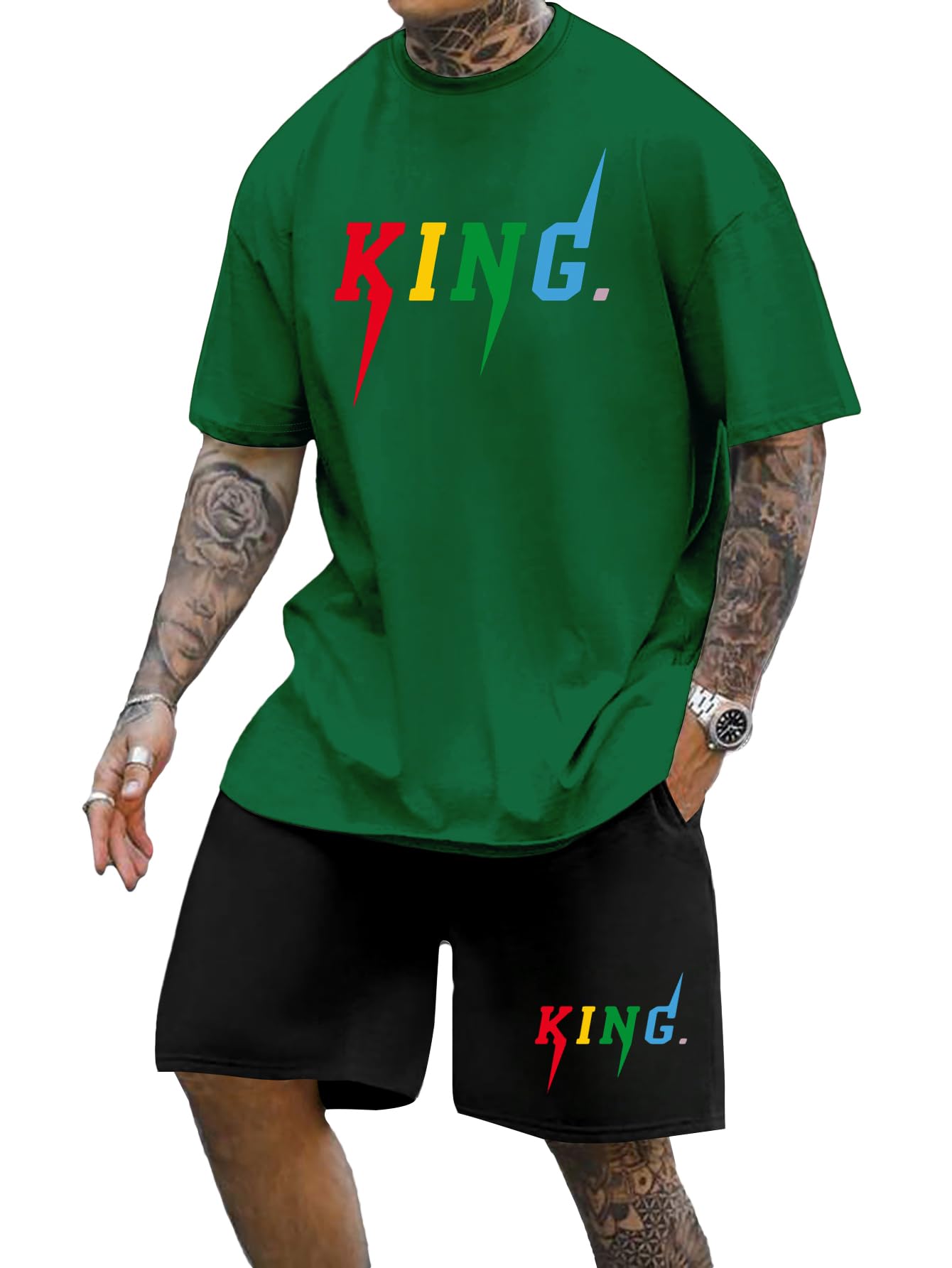 SOLY HUX Men's Letter Graphic Short Sleeve Tee and Drawstring Waist Track Shorts Set Casual 2 Piece Outfit