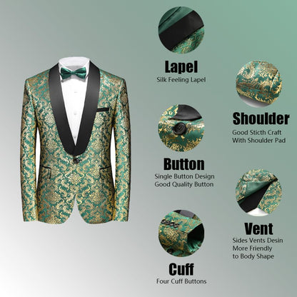Rogers & Morris Floral Tuxedo Suit Set for Men Regular 2 Piece Jacket and Black Pants