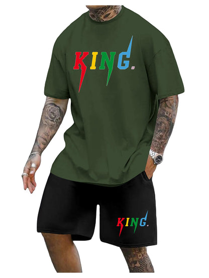 SOLY HUX Men's Letter Graphic Short Sleeve Tee and Drawstring Waist Track Shorts Set Casual 2 Piece Outfit