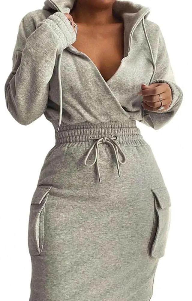 BIRW Hoodie Dress for Women 2025 Slim Casual Long Sleeve High Waist Drawstring Pullover Bodycon Sweatshirt Dresses