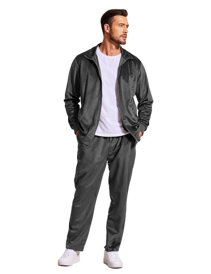 COOFANDY Mens 2 Piece Velour Tracksuit Full Zip Jackets Pants Velvet Jogging Suits Sweatsuit Set