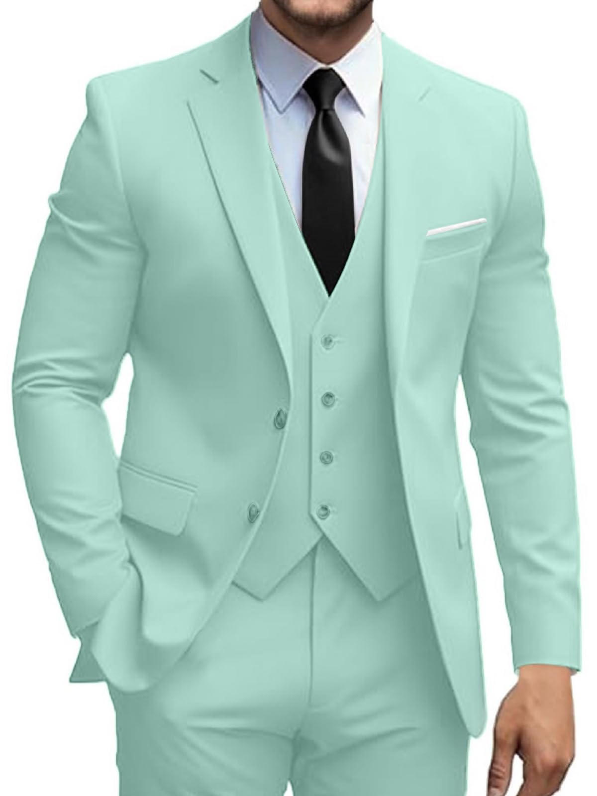 Mens Suits 3 Piece Slim Fit Suit Set Solid Two Button Blazer Jacket Vest Pants Tuxedo Set