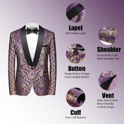 Rogers & Morris Floral Tuxedo Suit Set for Men Regular 2 Piece Jacket and Black Pants