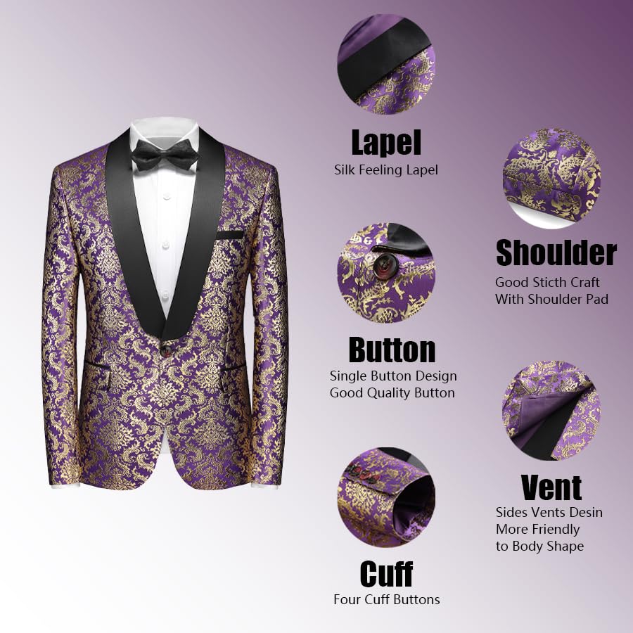 Rogers & Morris Floral Tuxedo Suit Set for Men Regular 2 Piece Jacket and Black Pants