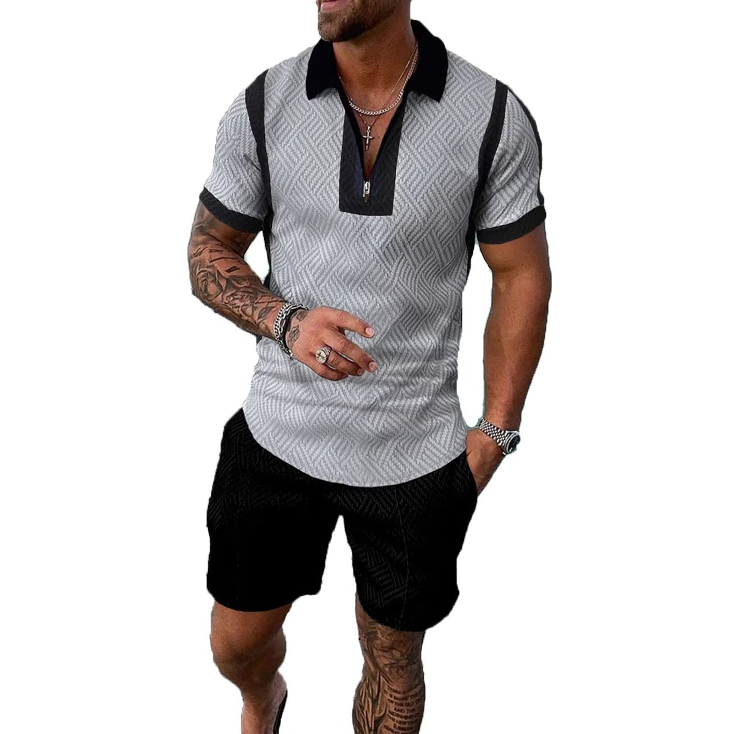 BIRW Mens Short Sets 2 Piece Outfits Polo Shirt Fashion Summer Tracksuits Casual Set Short Sleeve and Shorts Set for Men
