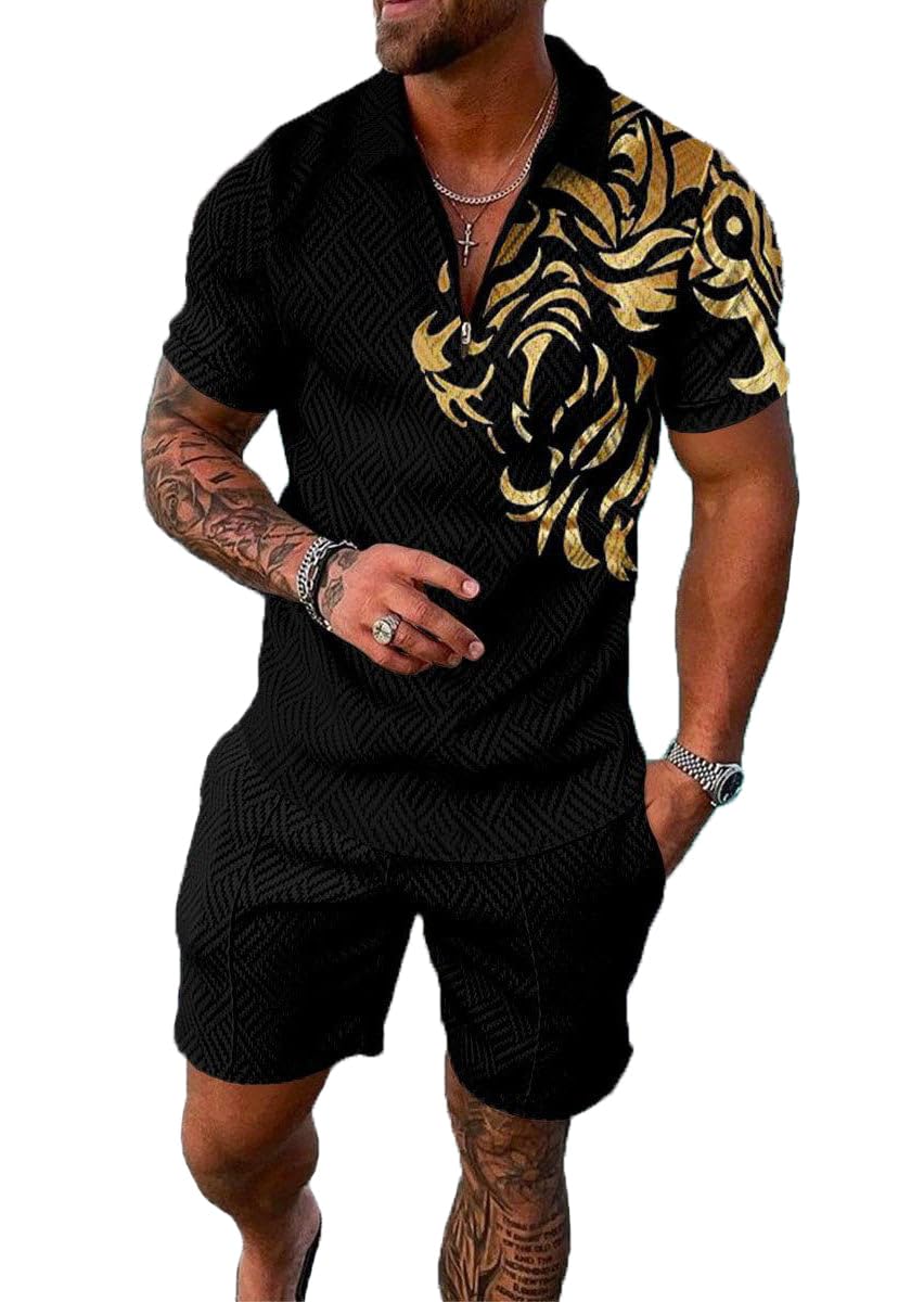 BIRW Mens Short Sets 2 Piece Outfits Polo Shirt Fashion Summer Tracksuits Casual Set Short Sleeve and Shorts Set for Men