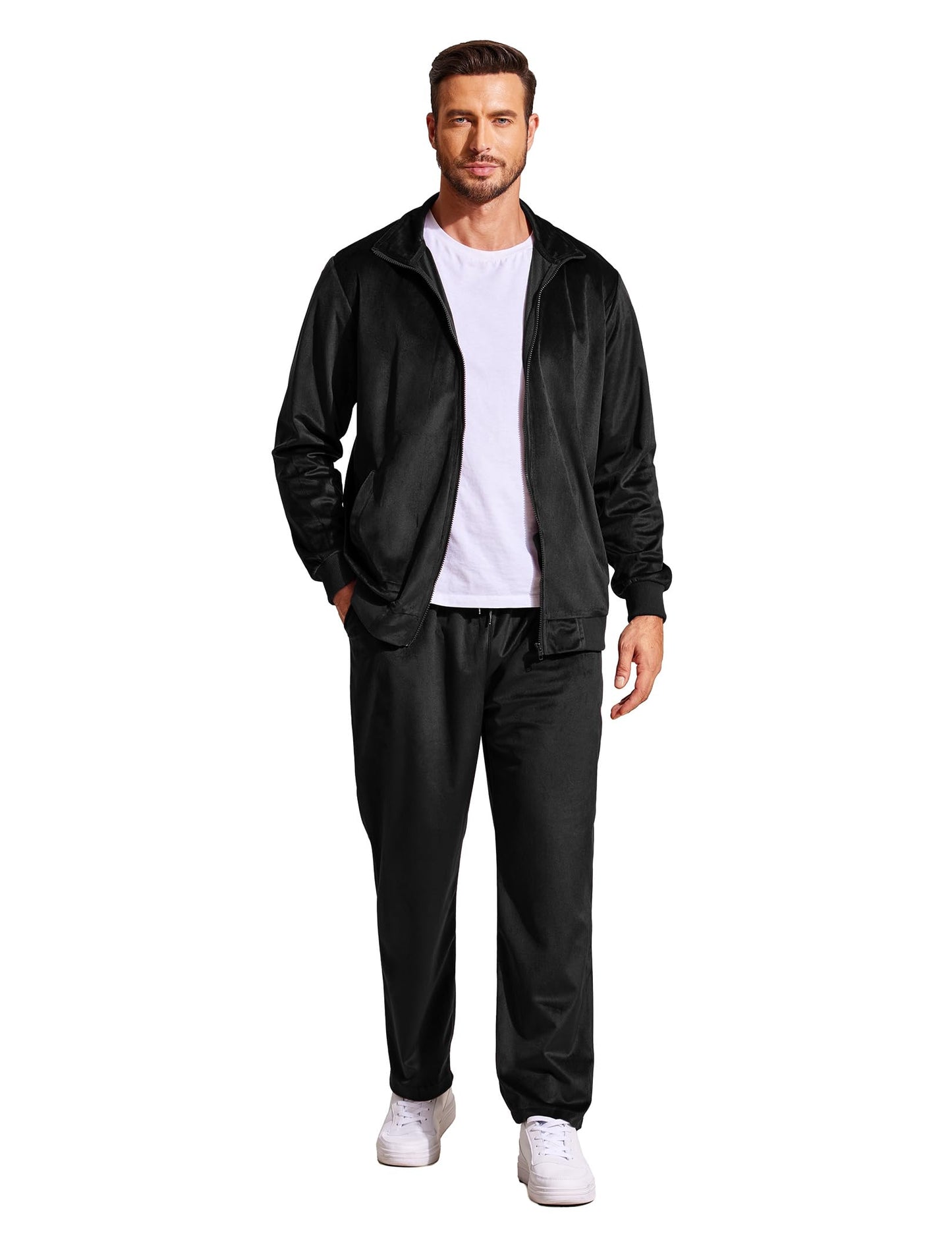 COOFANDY Mens 2 Piece Velour Tracksuit Full Zip Jackets Pants Velvet Jogging Suits Sweatsuit Set