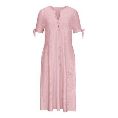 Maxi Long Dresses for Women 2025 Trendy Short Sleeve Eyelet Tshirt Dress Casual Summer Beach Vacation Sundress
