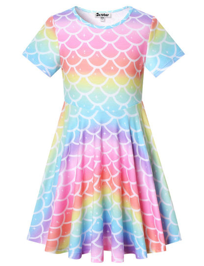 Unicorn Dresses for Girls Summer Swing Short Sleeve Casual Clothes for Kids