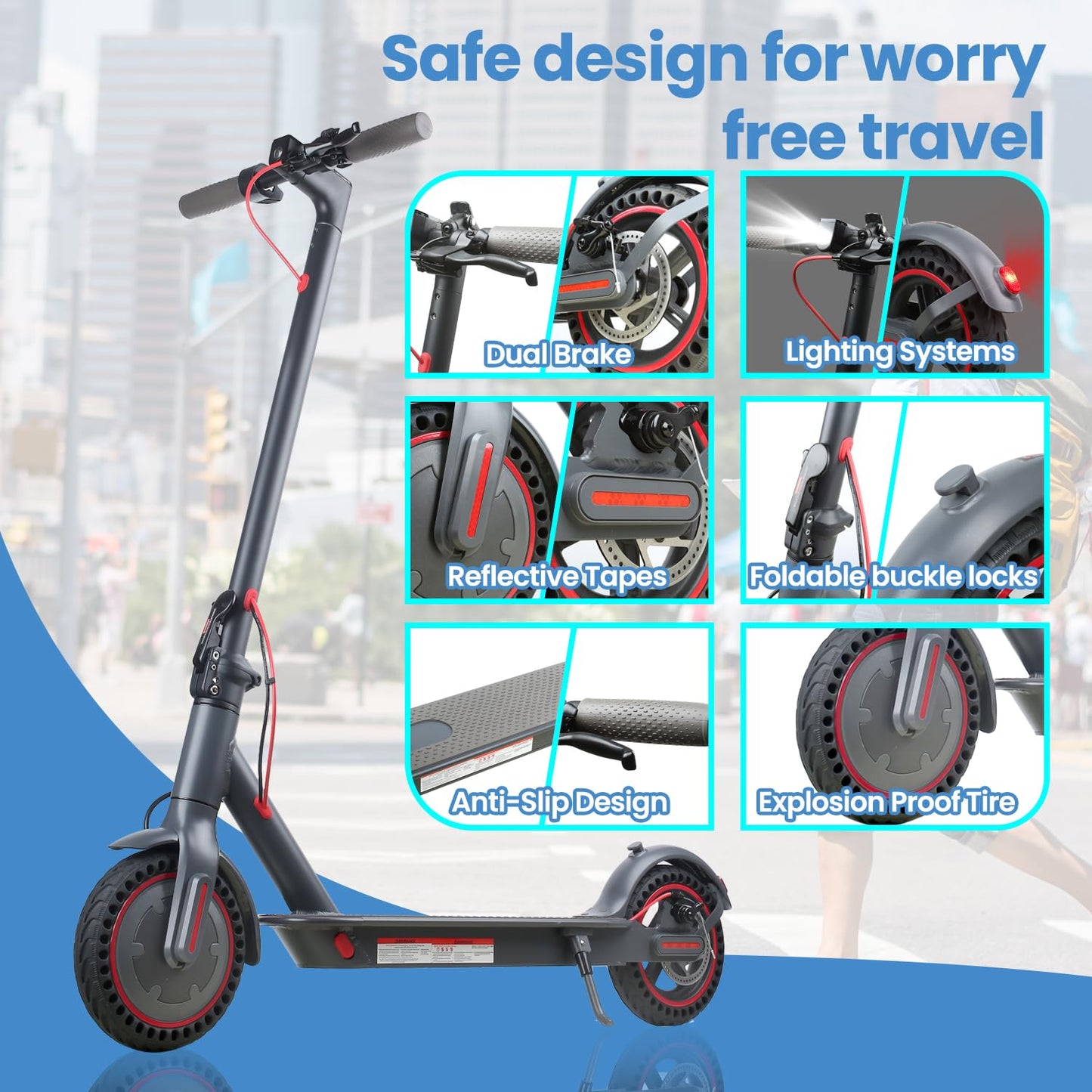 Electric Scooter, 500W Motor, Up to 17-20MPH &19-21 Miles, Commuter Escooter, Foldable E-Scooter for Adults with APP and Dual Braking System Escooter