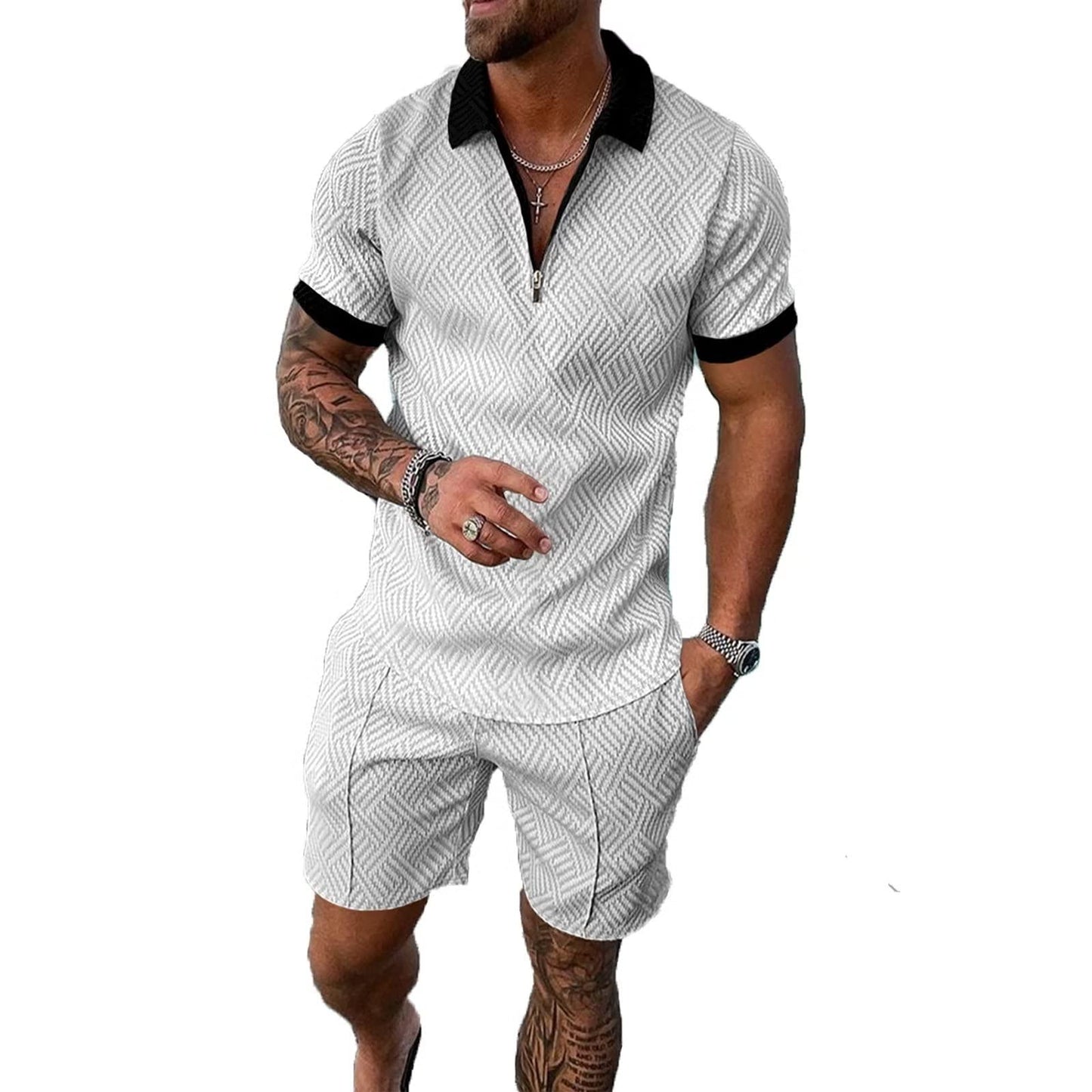 BIRW Mens Short Sets 2 Piece Outfits Polo Shirt Fashion Summer Tracksuits Casual Set Short Sleeve and Shorts Set for Men