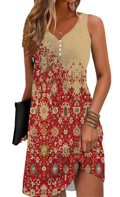 Floral Printed Summer Dresses A-Line Elegant Dress Womens Vintage Sleeveless Beach Sundress