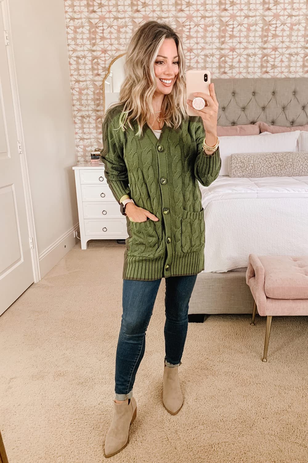 PRETTYGARDEN Women's Open Front Cardigan Sweaters Fall Fashion Button Down Cable Knit Chunky Winter Outerwear Coats