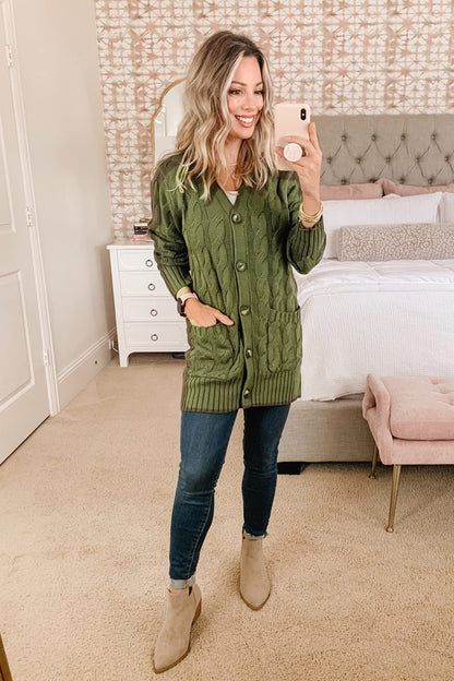 PRETTYGARDEN Women's Open Front Cardigan Sweaters Fall Fashion Button Down Cable Knit Chunky Winter Outerwear Coats