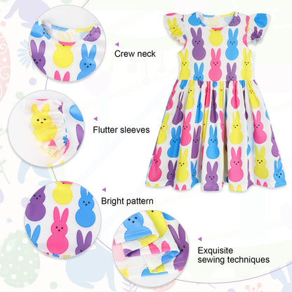 WonderBabe Easter Dresses for Girls Toddler Flutter Sleeve Easter Dress Casual Party School Dresses Clothes for Kids