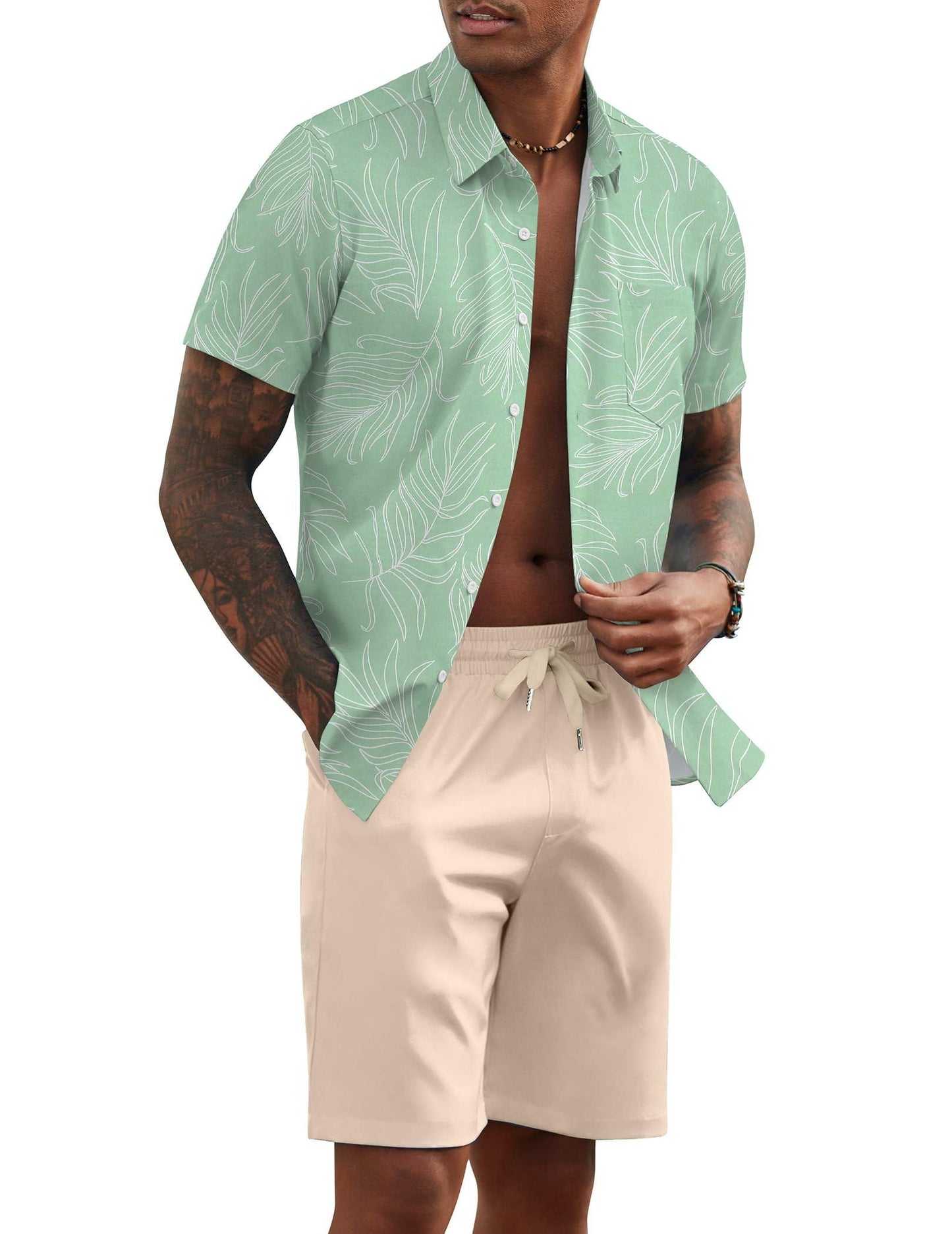 COOFANDY Men's 2 Piece Summer Beach Outfits Tropical Short Sleeve Button Down Shirts and Shorts Hawaiian Vacation Sets