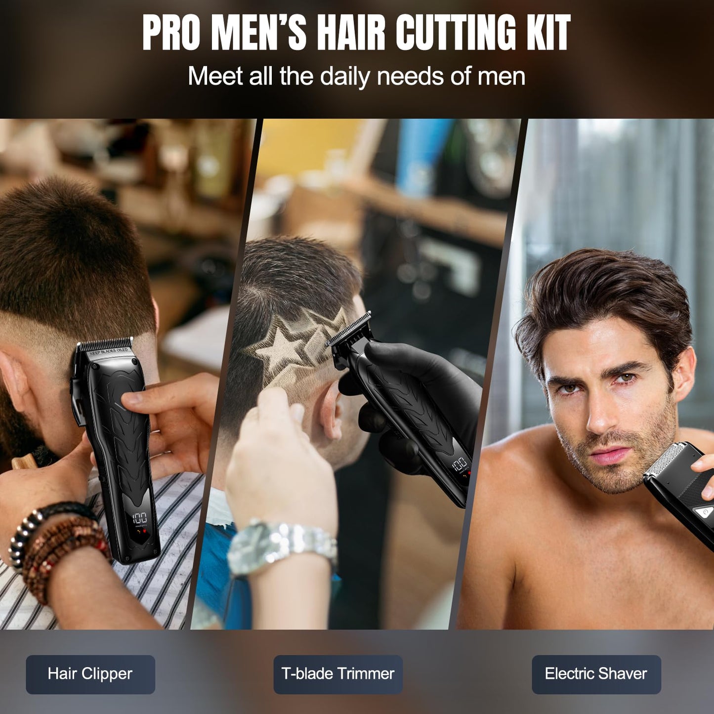 Lanumi Professional Hair Clippers Electric Razor Shavers Men 3 Piece Set Rechargeable Clippers and Trimmers Beard Trimmer Barber Kit with Travel Case Clippers for Hair Cutting Gifts for him