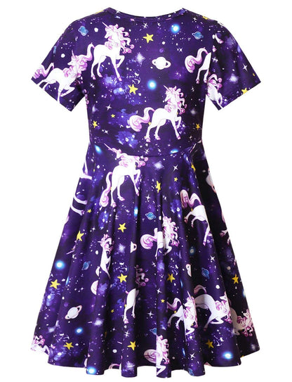 Unicorn Dresses for Girls Summer Swing Short Sleeve Casual Clothes for Kids