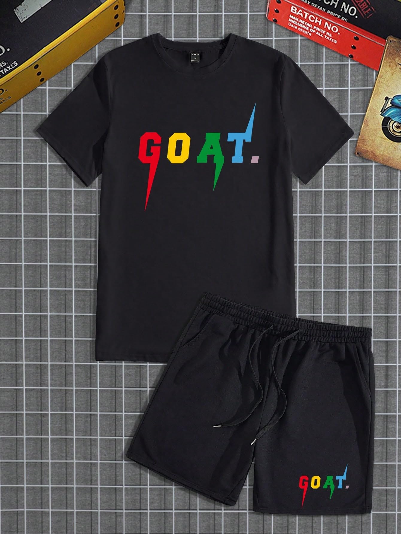 SOLY HUX Men's Letter Graphic Short Sleeve Tee and Drawstring Waist Track Shorts Set Casual 2 Piece Outfit