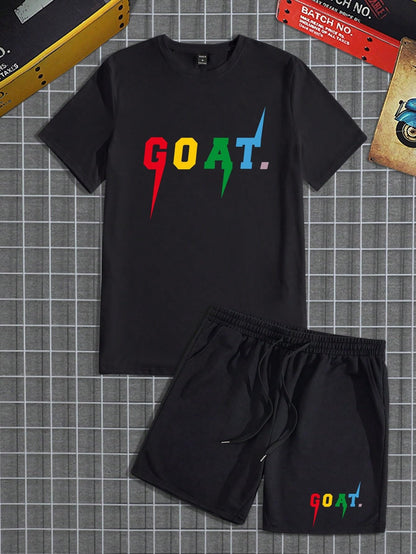 SOLY HUX Men's Letter Graphic Short Sleeve Tee and Drawstring Waist Track Shorts Set Casual 2 Piece Outfit
