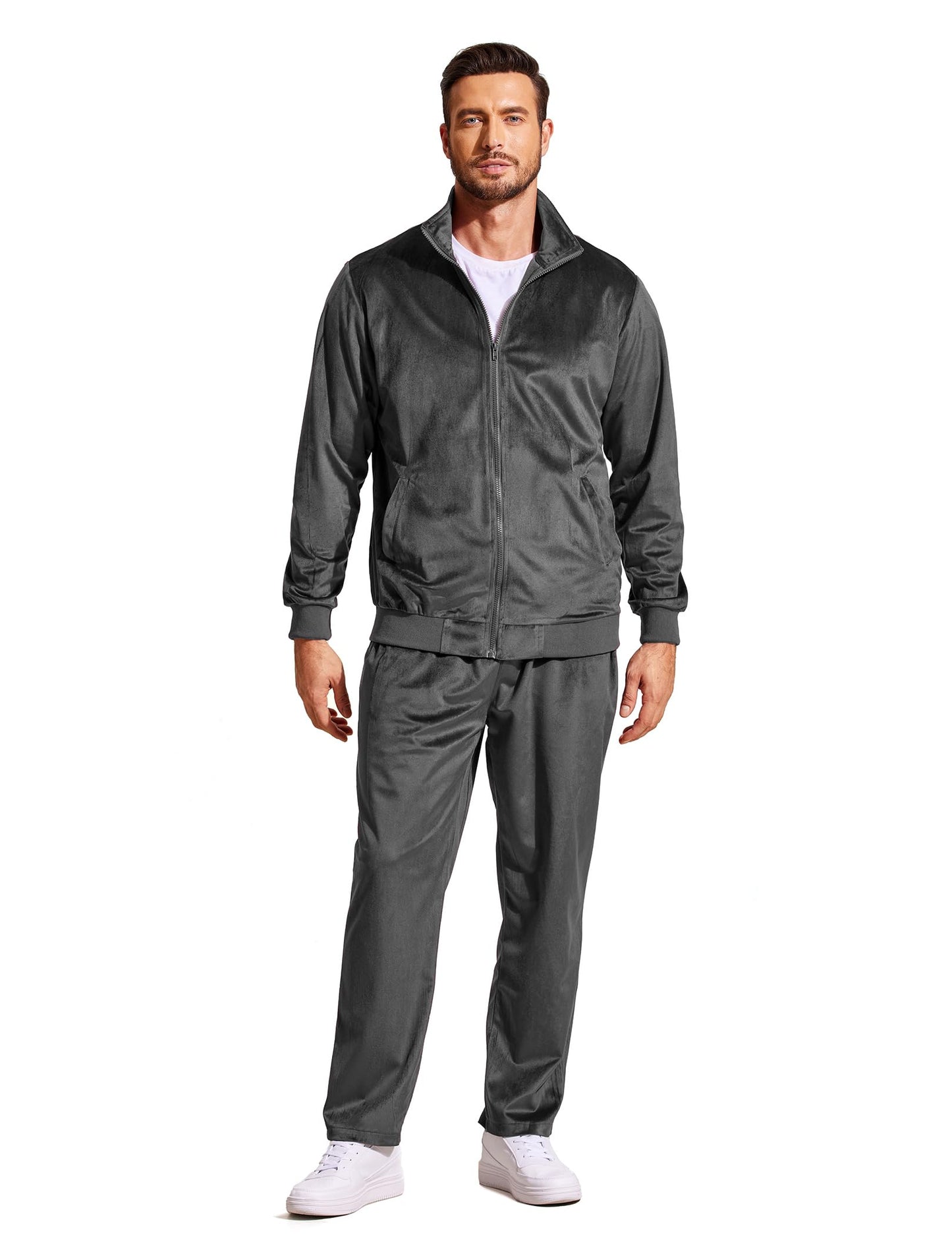 COOFANDY Mens 2 Piece Velour Tracksuit Full Zip Jackets Pants Velvet Jogging Suits Sweatsuit Set