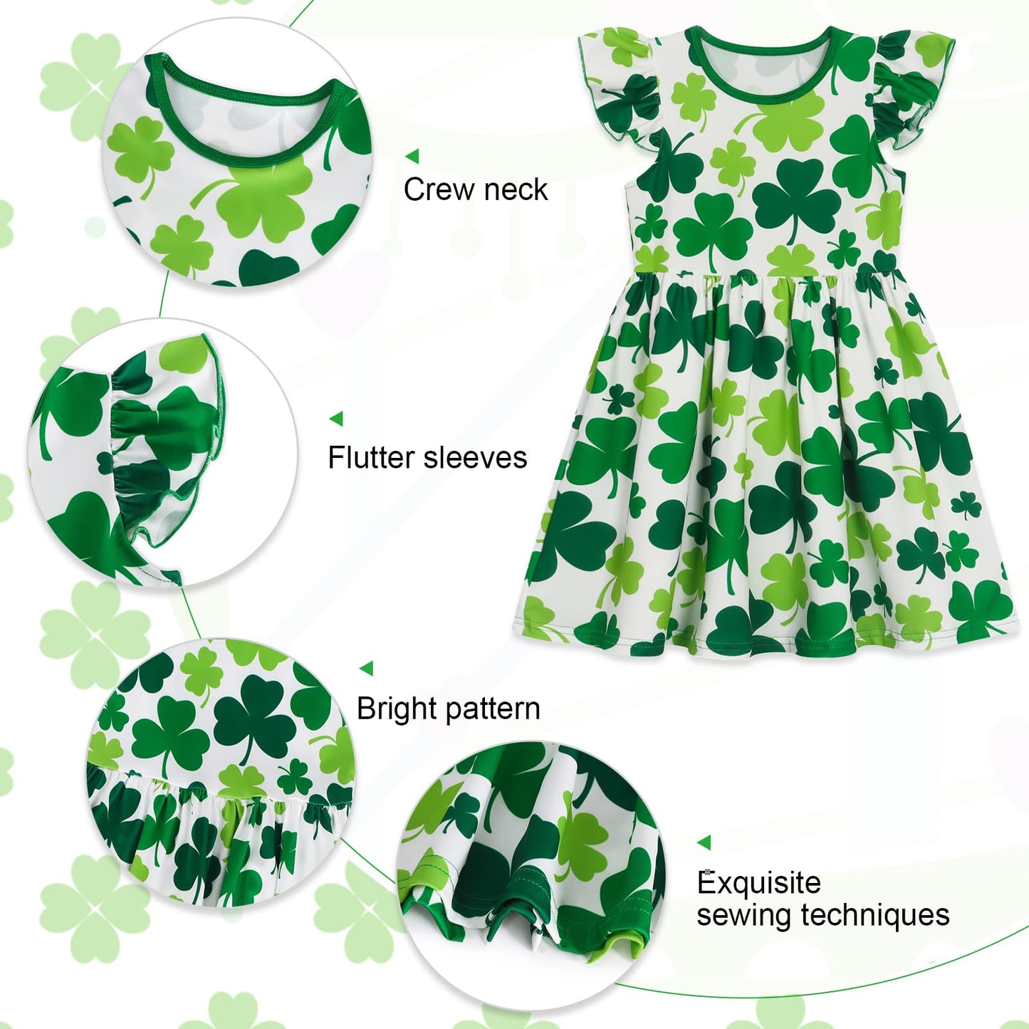 WonderBabe Easter Dresses for Girls Toddler Flutter Sleeve Easter Dress Casual Party School Dresses Clothes for Kids