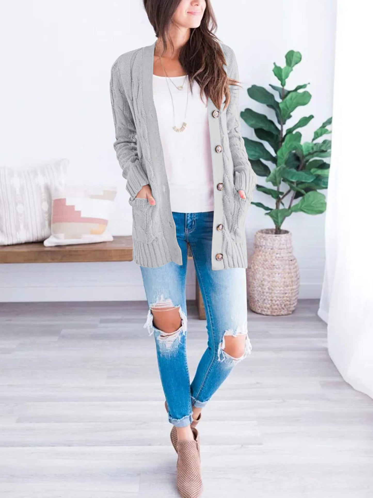 PRETTYGARDEN Women's Open Front Cardigan Sweaters Fall Fashion Button Down Cable Knit Chunky Winter Outerwear Coats