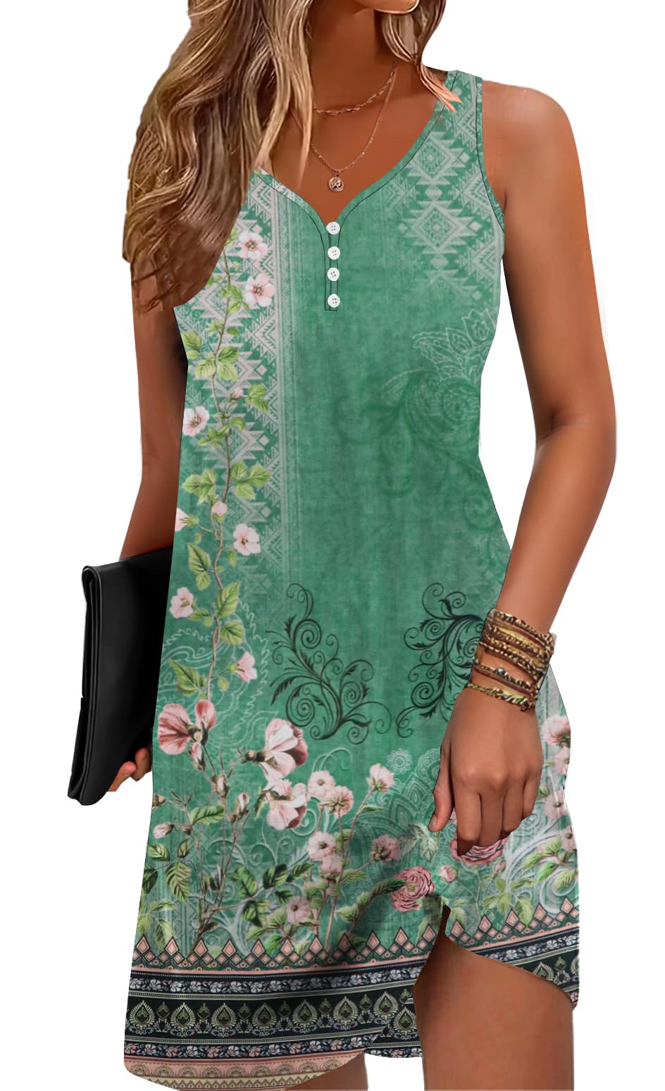 Floral Printed Summer Dresses A-Line Elegant Dress Womens Vintage Sleeveless Beach Sundress