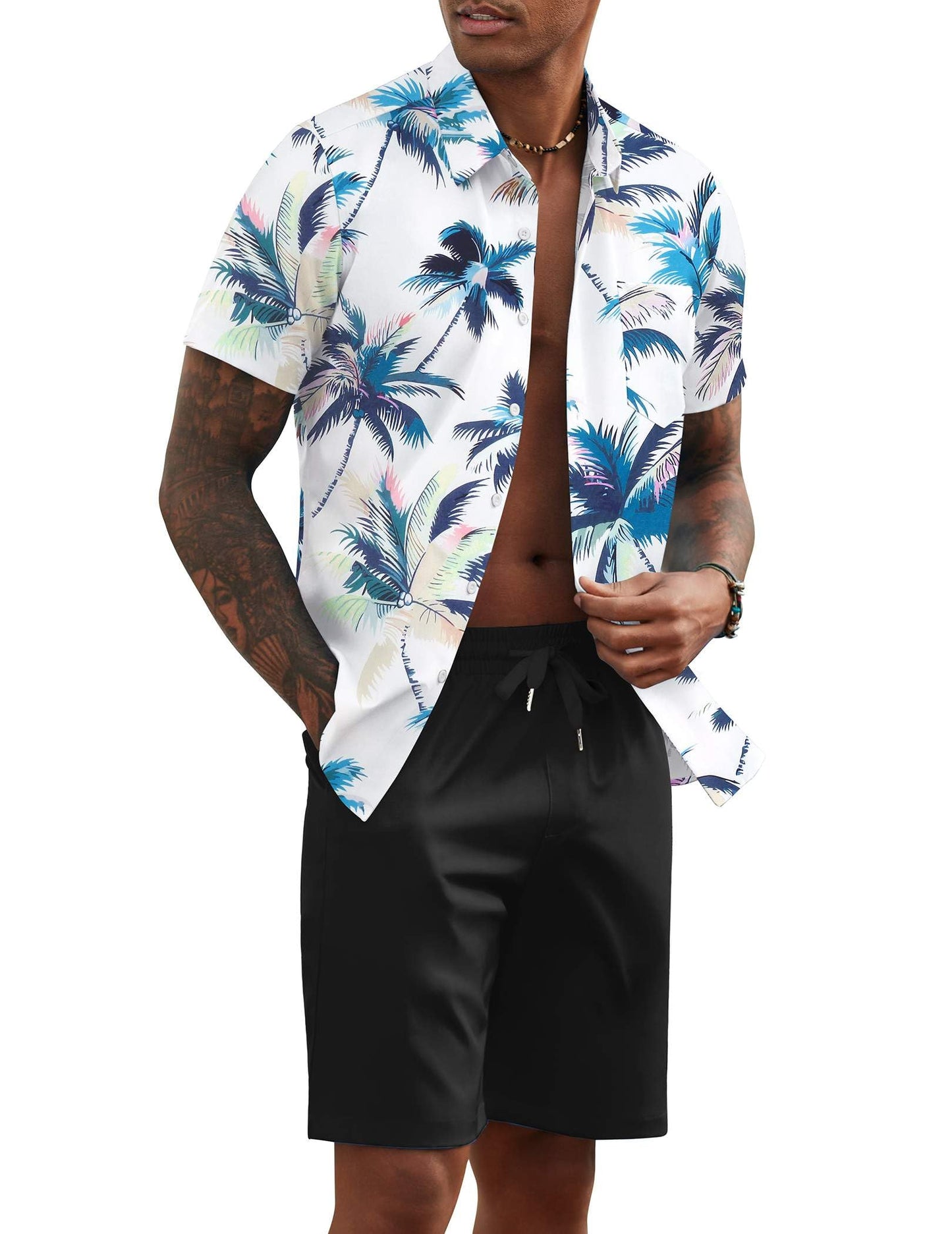 COOFANDY Men's 2 Piece Summer Beach Outfits Tropical Short Sleeve Button Down Shirts and Shorts Hawaiian Vacation Sets