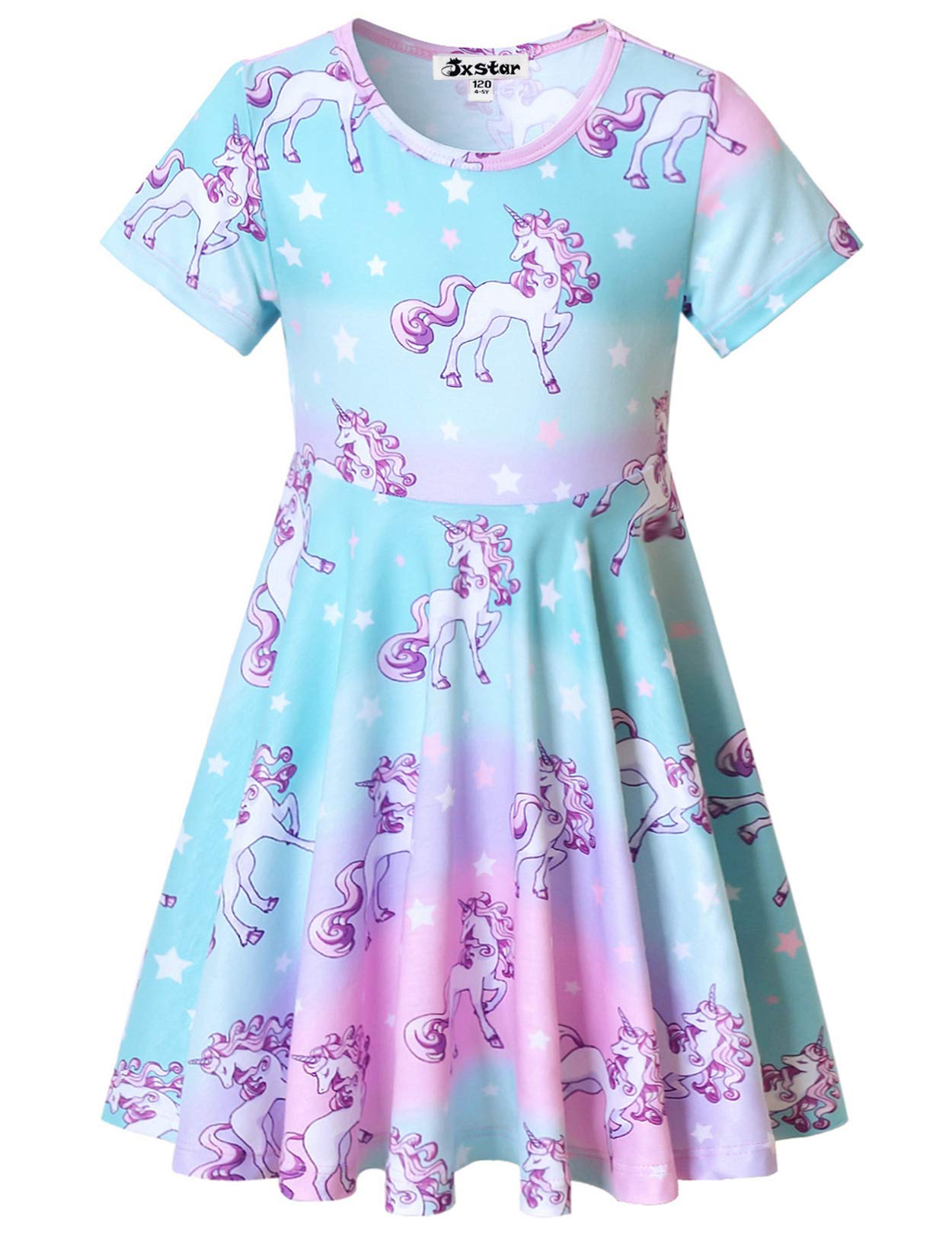 Unicorn Dresses for Girls Summer Swing Short Sleeve Casual Clothes for Kids