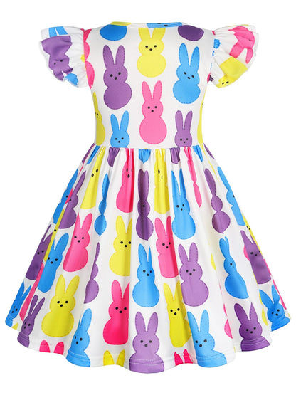WonderBabe Easter Dresses for Girls Toddler Flutter Sleeve Easter Dress Casual Party School Dresses Clothes for Kids