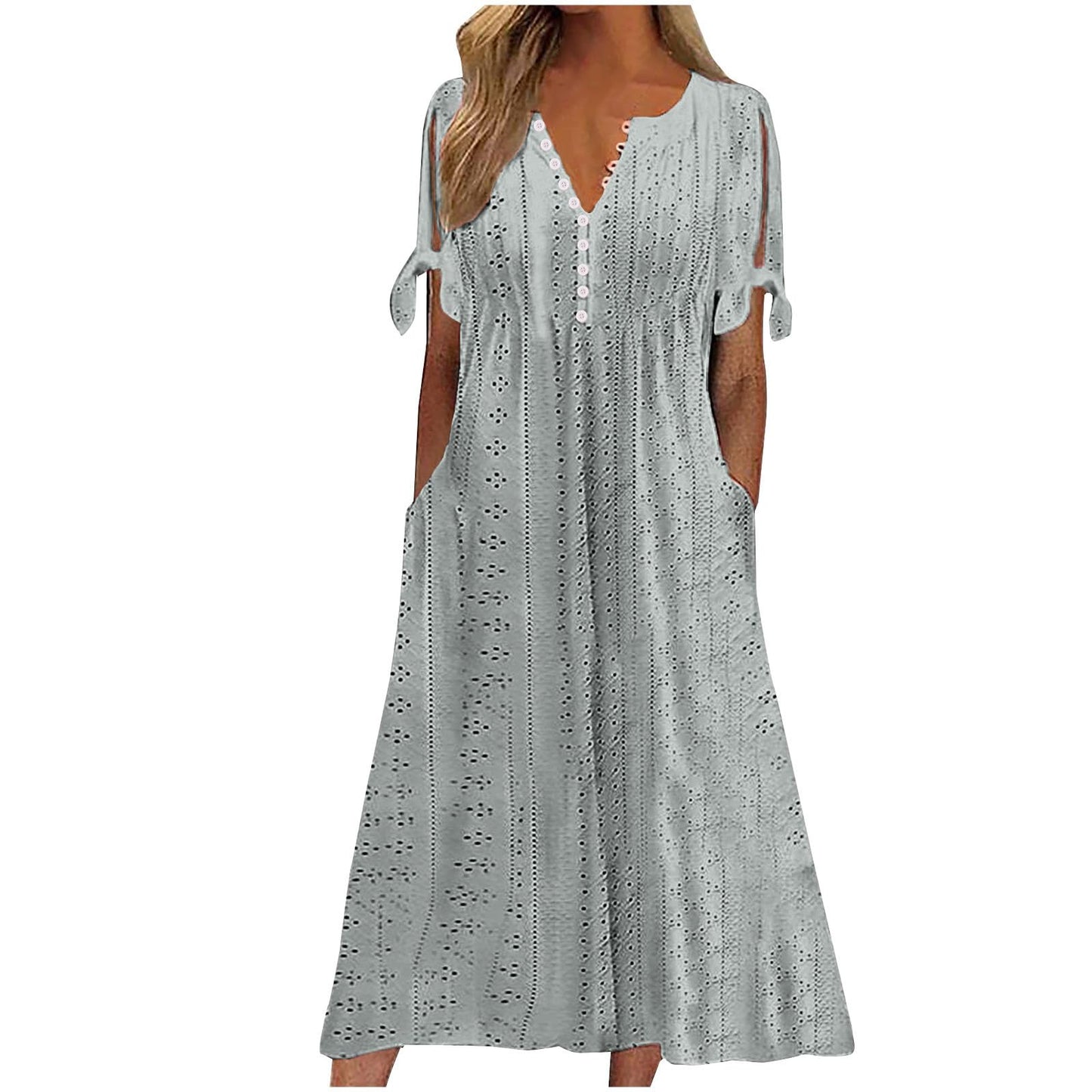 Maxi Long Dresses for Women 2025 Trendy Short Sleeve Eyelet Tshirt Dress Casual Summer Beach Vacation Sundress