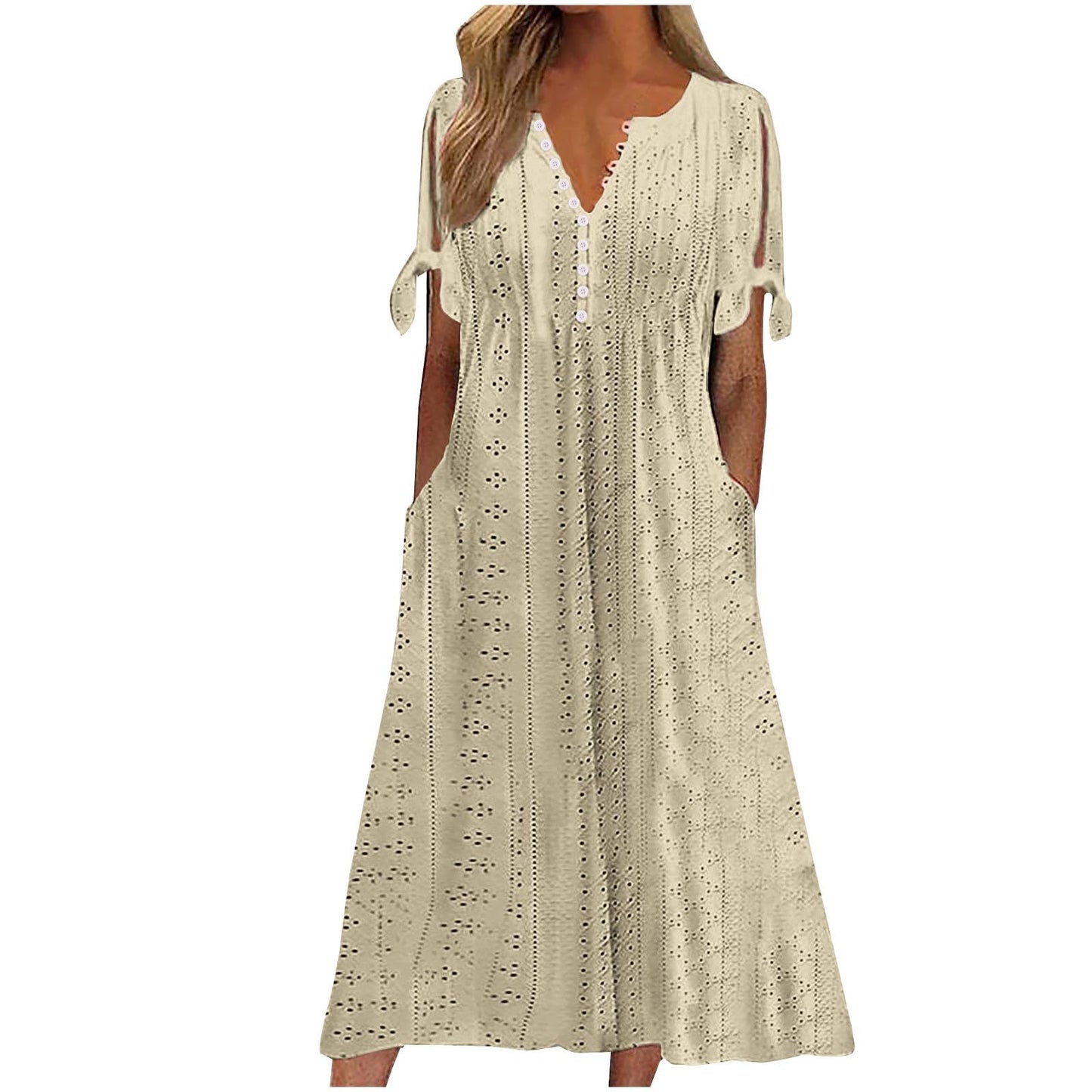 Maxi Long Dresses for Women 2025 Trendy Short Sleeve Eyelet Tshirt Dress Casual Summer Beach Vacation Sundress