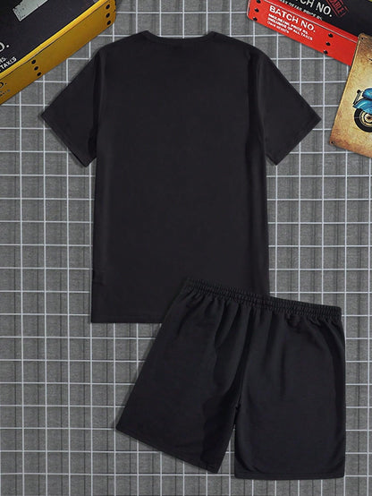 SOLY HUX Men's Letter Graphic Short Sleeve Tee and Drawstring Waist Track Shorts Set Casual 2 Piece Outfit